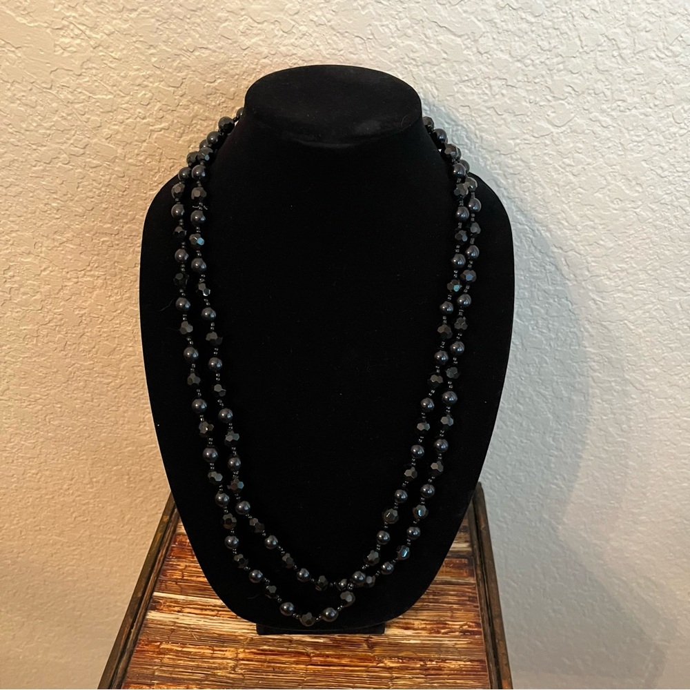 Vintage Black Opera Length Beaded Rope Necklace
